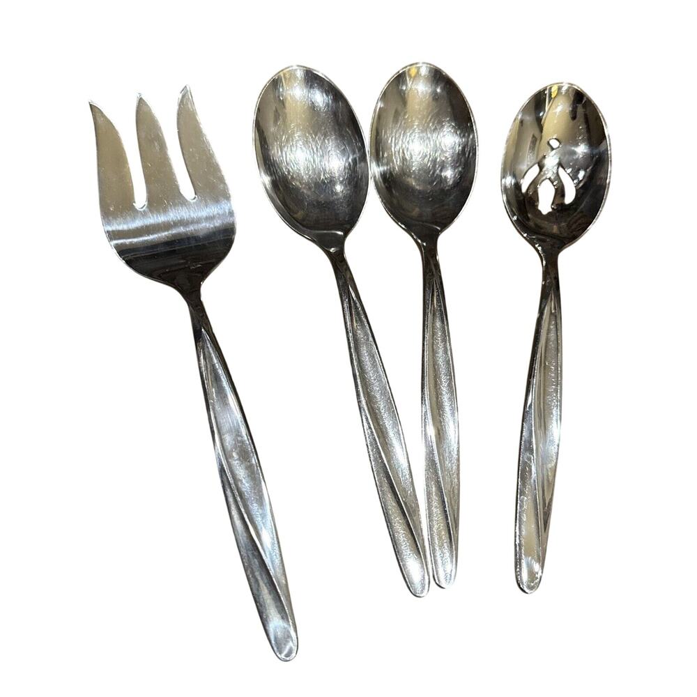 SET OF Four Insico “Finlandia" Stainless USA slotted serving spoons / Forks -BUB